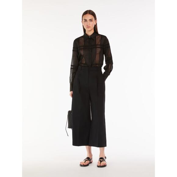 Max Mara Studio Sz 12 Cotton Cropped Trousers Pants Black Pleated Front Italy - Picture 1 of 16